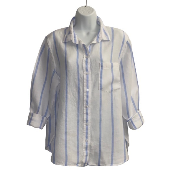 H&M Ladies Linen Blue and White Striped Shirt sz M - Picture 2 of 9